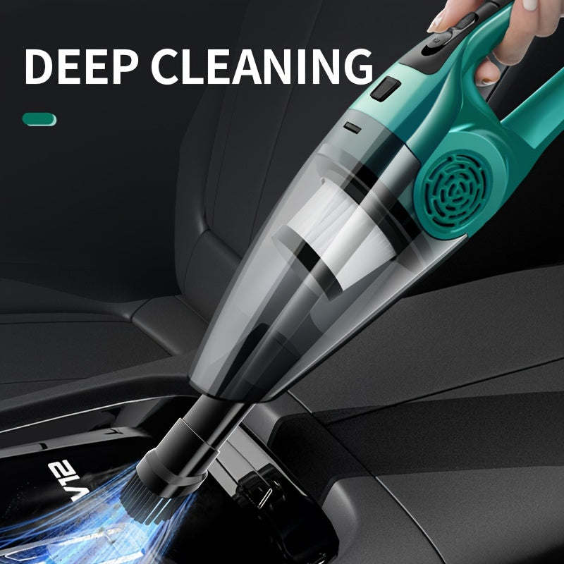 Powerful Car Vacuum Cleaner with Strong Suction, 12V Handheld for Pet Hair Removal, Green & Black Design, Flat Nozzle, Crevice Tool Included, Ideal for Cars and Small Spaces, Auto Interior Cleaning | Sturdy Construction, Vacuum Cleaner Car