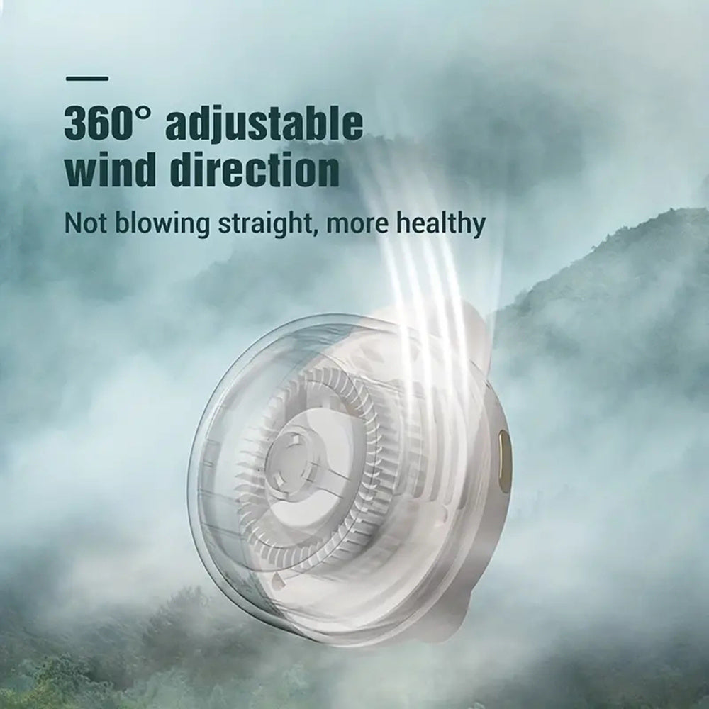 Portable Bladeless Mini Fan with 3-Speed Adjustable Settings, USB Rechargeable, 900mAh Battery for Long-Lasting Use, Lightweight & Rotating Design – Perfect for Outdoor Adventures