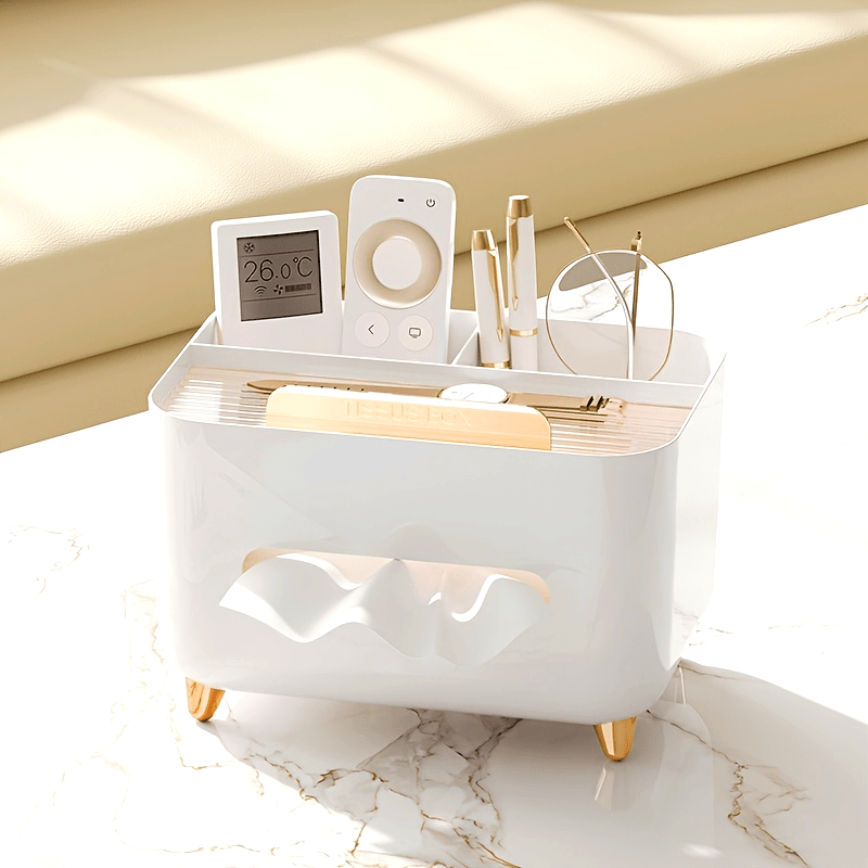 1pc, Multifunctional Desk Organizer, Tissue Box, Remote Control And Miscellaneous Storage Box, Plastic Desktop Tissue Holder