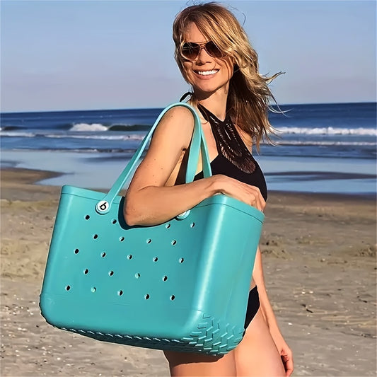 1pc EVA Beach Tote with Multiple Compartments - Candy-Colored Hollowed-Out Design, Lightweight Durable Synthetic Material for Pool, Camping, Shopping & Pet Travel Accessories, Beach Accessories
