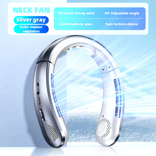 jkuoo New portable leafless hanging neck fan Five generations lazy USB charging small fan - pulley infinite speed 100 gear large wind cooler, office, travel, camping, outdoor travel portable USB fan, Thanksgiving Halloween Christmas gift