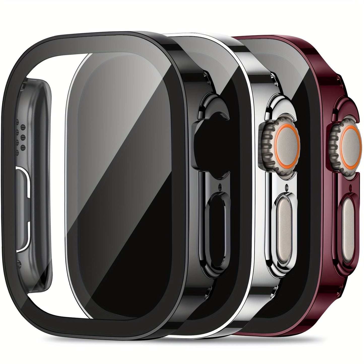 Set of 3, Full Coverage PC Protective Case for Apple Watch with Built-In Glass Screen Protector, Offering Comprehensive Protection, Lightweight And Scratch-Resistant, Suitable for 40MM, 41MM, 44MM, 45MM, And 49MM.