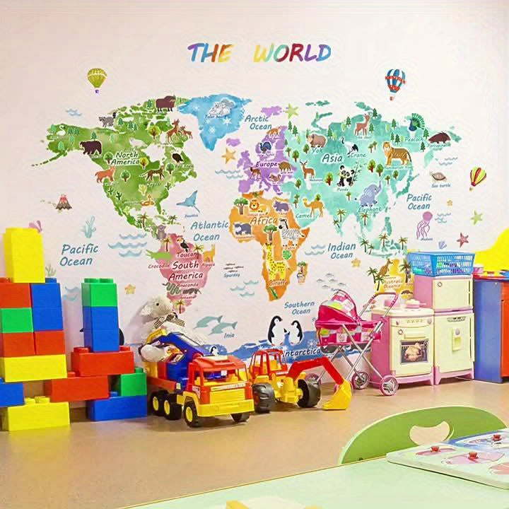 3pcs World Animal Distribution Decoration Map, Bedroom Decoration Wall Stickers