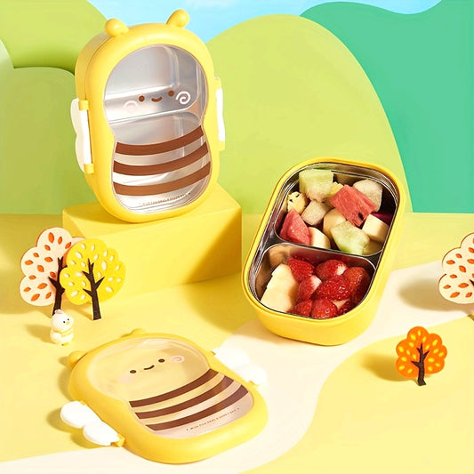 Leakproof Cartoon Bee Insulated Lunch Box - Stainless Steel Bento with Food-Grade Compartments, Thermal Meal Container for Students & Workers, Hand Washable