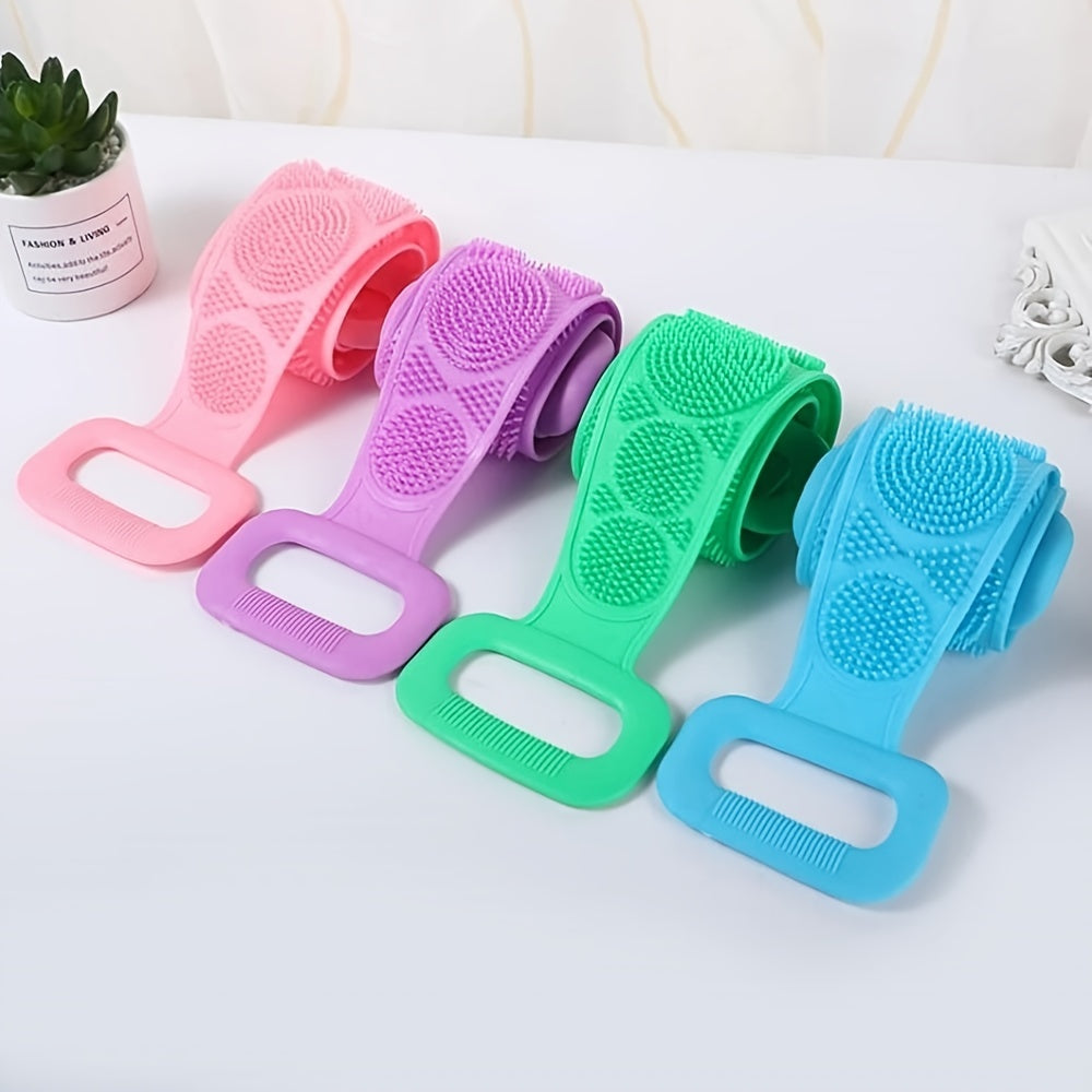 Silicone Body Scrubber Bath Brush, Exfoliating Shower Brush Bath Belt With Extra Long Strip And Handle For Easy Back Exfoliating, Rubbing Mud & Ash From Body Back, Skin-friendly, Soft And Comfortable