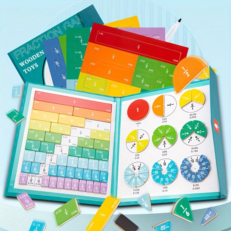 Interactive STEM Learning Aid - Magnetic Fraction Tiles Division Board - Educational Math Counting Game for Youngsters