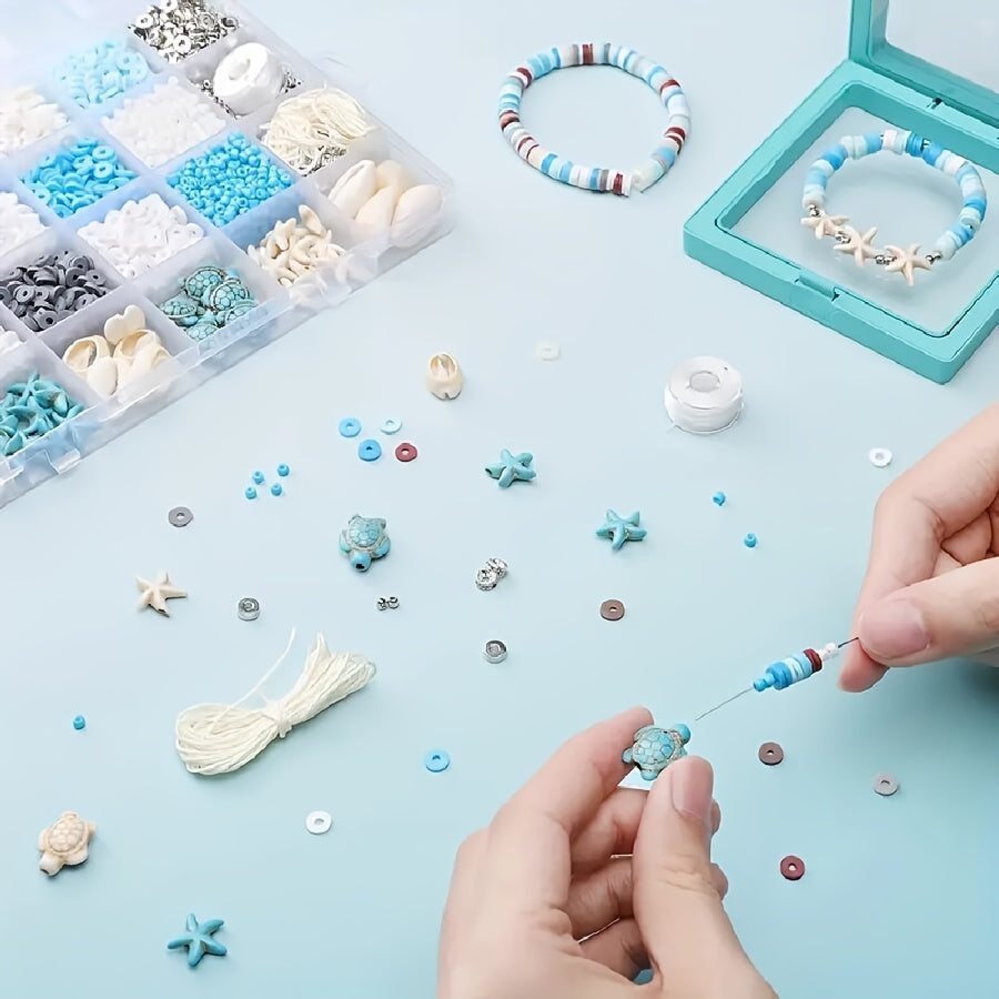 3200pcs Ocean Vacation Jewelry Making Kit with Sea Turtles, Shells, Starfish Charms - Includes Natural Stones & Polymer Clay Beads for DIY Friendship Bracelets, Necklaces - Elegant Beach-Themed Craft Set for Girls & Adults, Craft Kit|Creative Hobbies|Natu