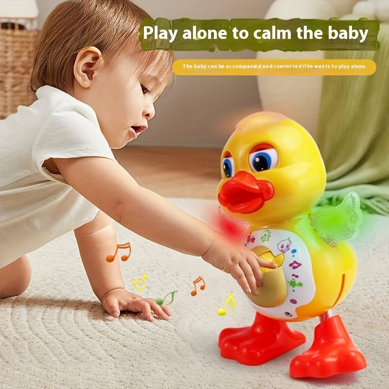 Interactive Dancing Duck Toy with Music, Dynamic Lights, And Eye-Blinking Effects, Educational Cartoon Animal Toy, Durable Plastic Construction, with Battery Not Included, for Toddlers 0-3 Years, Ideal for Halloween And Christmas Gifts