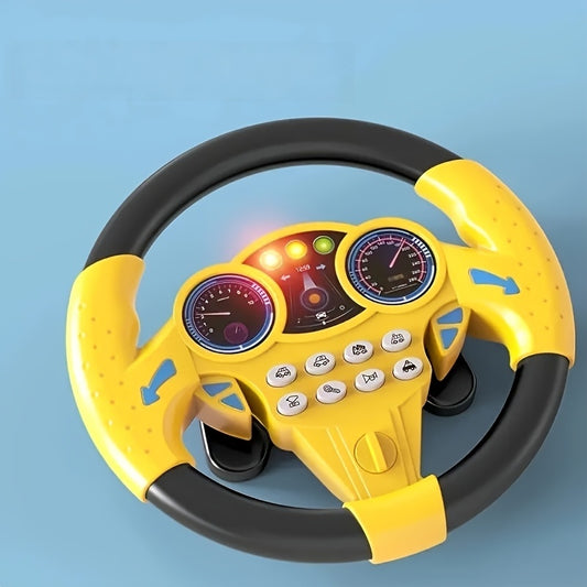 Kids Driving Simulator Steering Wheel Toy with Suction Cups, Interactive Car Wheel for Educational Play, Plastic Material, Multi-Functional with Sound Effects, Gift for Children - Pink & Yellow