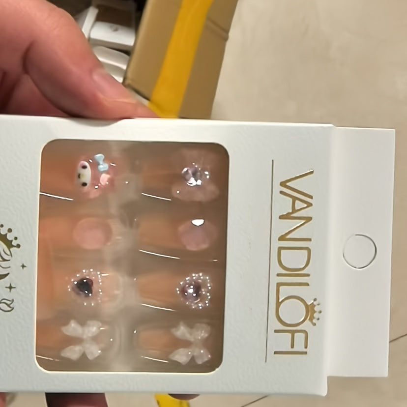 SANRIO 24pcs Press-On Nails Set - Cute My Melody & Friends, Matte Pink Oval Fake Nails with Adorable Animal Designs