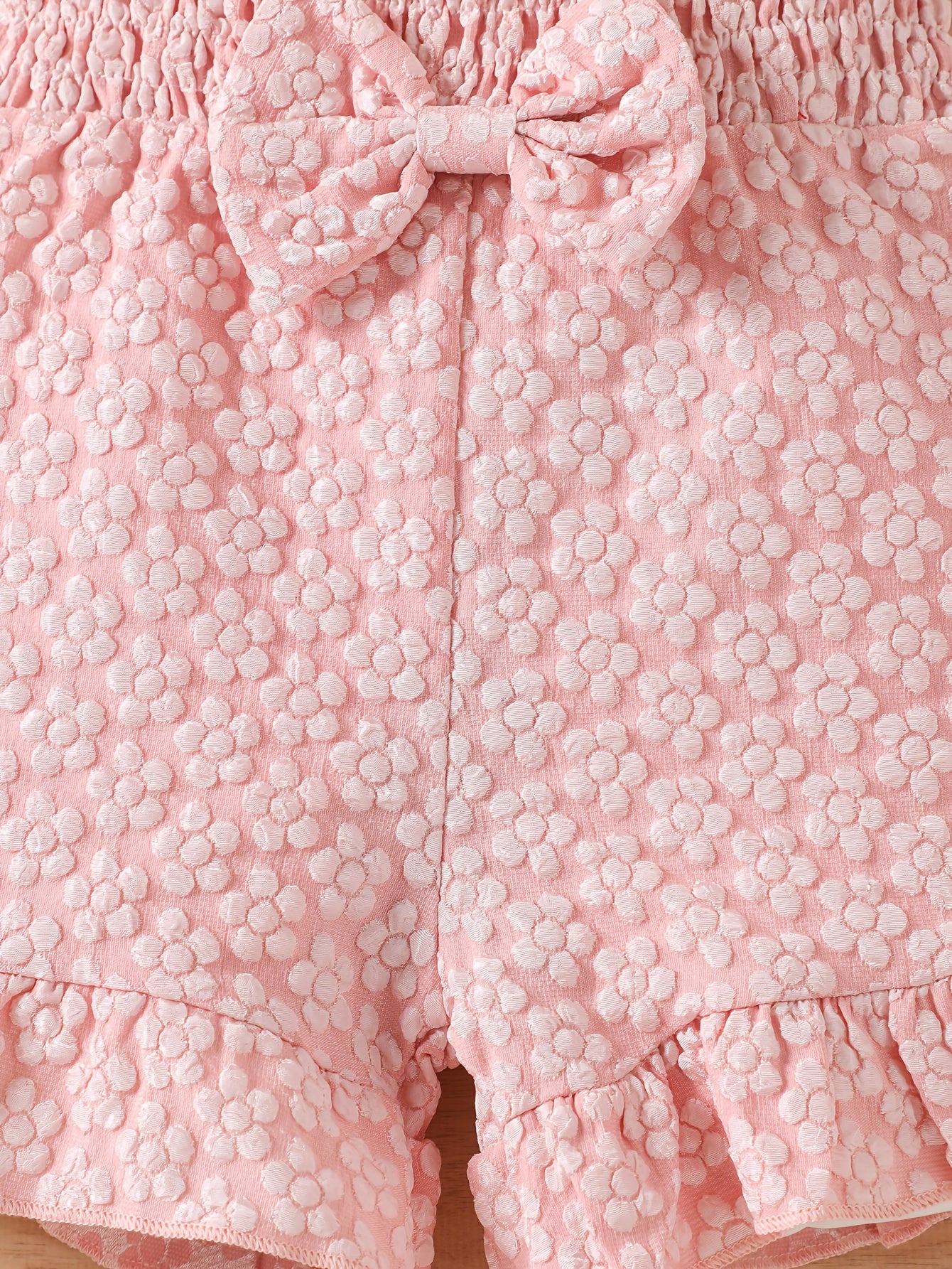 Summer Floral Print Girl'S Romper with Puff Sleeves & Bow Detail - Light Purple Ruffled Hem, Breathable Shorts for 0-3 Years, Cute Outfit for Warm Weather, Toddler Girl Outfit, Playful Little One'S Wear, Soft Texture Fabric, for Outdoor