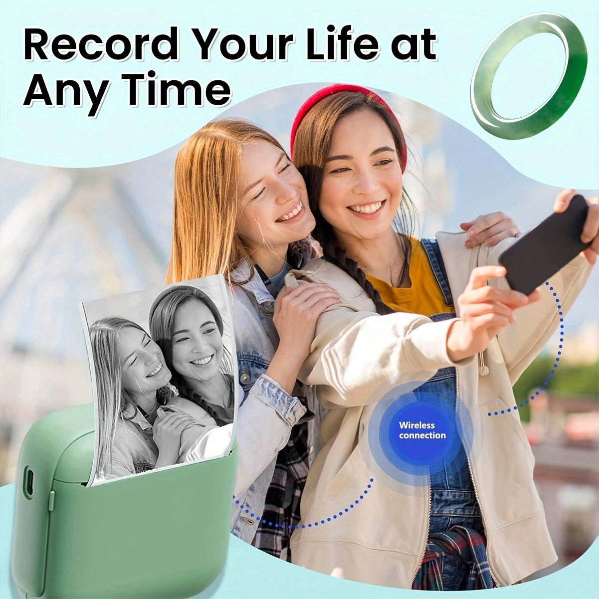 Portable Thermal Printer, Instant Print, Compatible with iOS/Android Devices, Wireless, Lithium Battery, USB Powered, for Photos, Labels, Notes & More