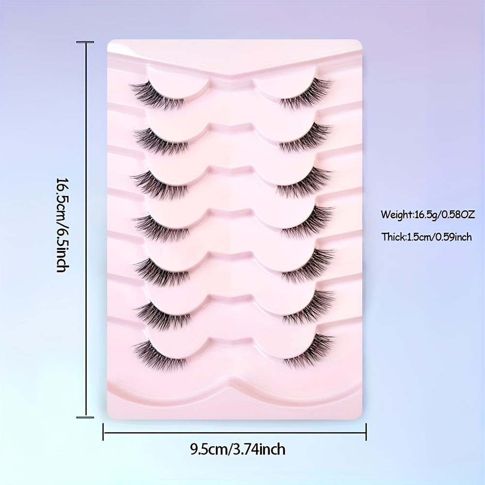 7 Pairs 10MM Short Soft Faux Mink Half Lashes with Clear Band, Natural Looking, Wispy Cat Eye, 3D Fluffy False Lashes Multipack