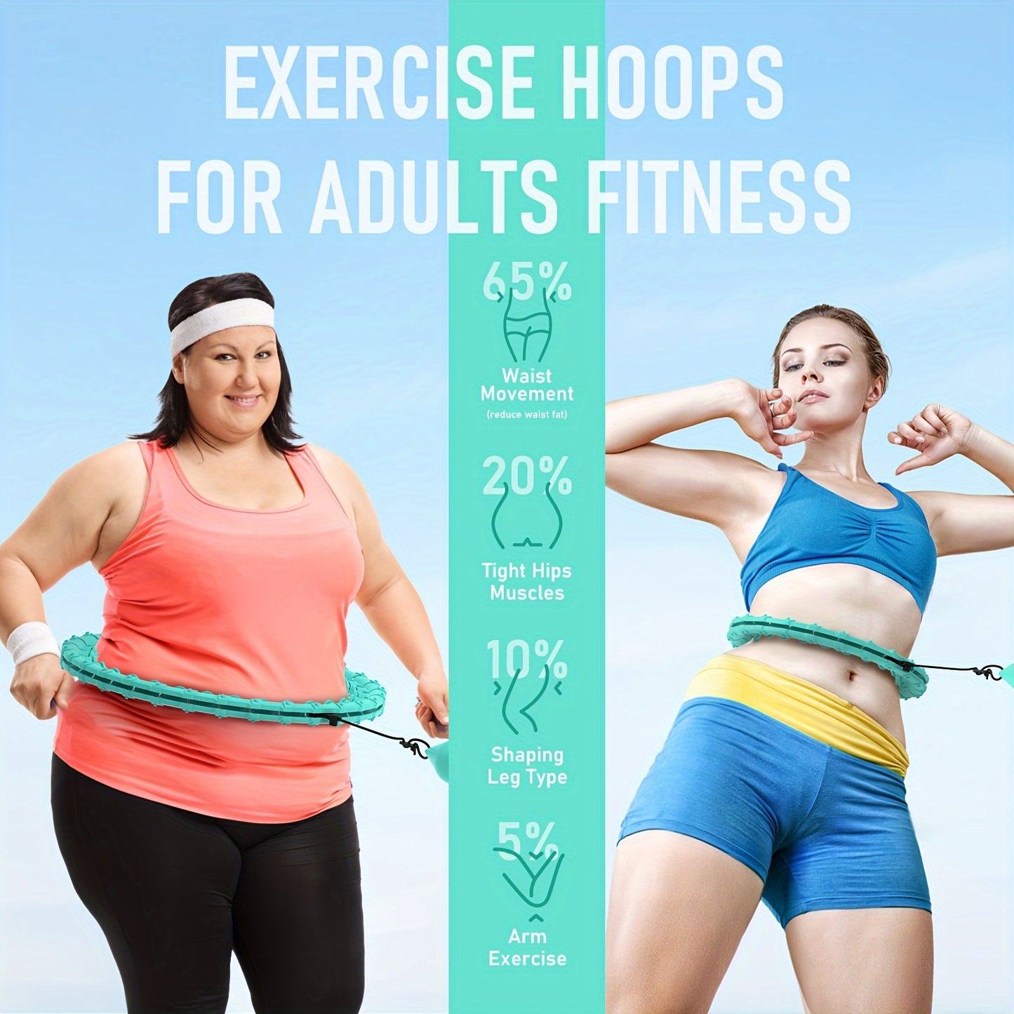 JKSHMYT 1pc Weighted Fitness Exercise Hoop With 11 Massage Points, Adjustable 69in/175cm Plus Size, Detachable 30-Section Exercise Hoop For Women & Beginners, Quiet Material