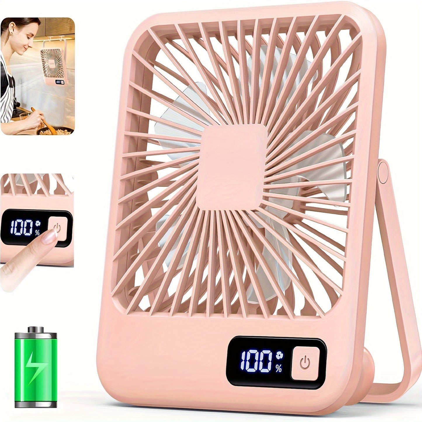 1800mAh Rechargeable YITUMU Mini Desktop Fan, 5 Gears Portable Cooling Fan, Powerful Wind, Quiet Operation, Square Shape, USB Charging, Suitable For Home, Office, Car And Outdoor Travel