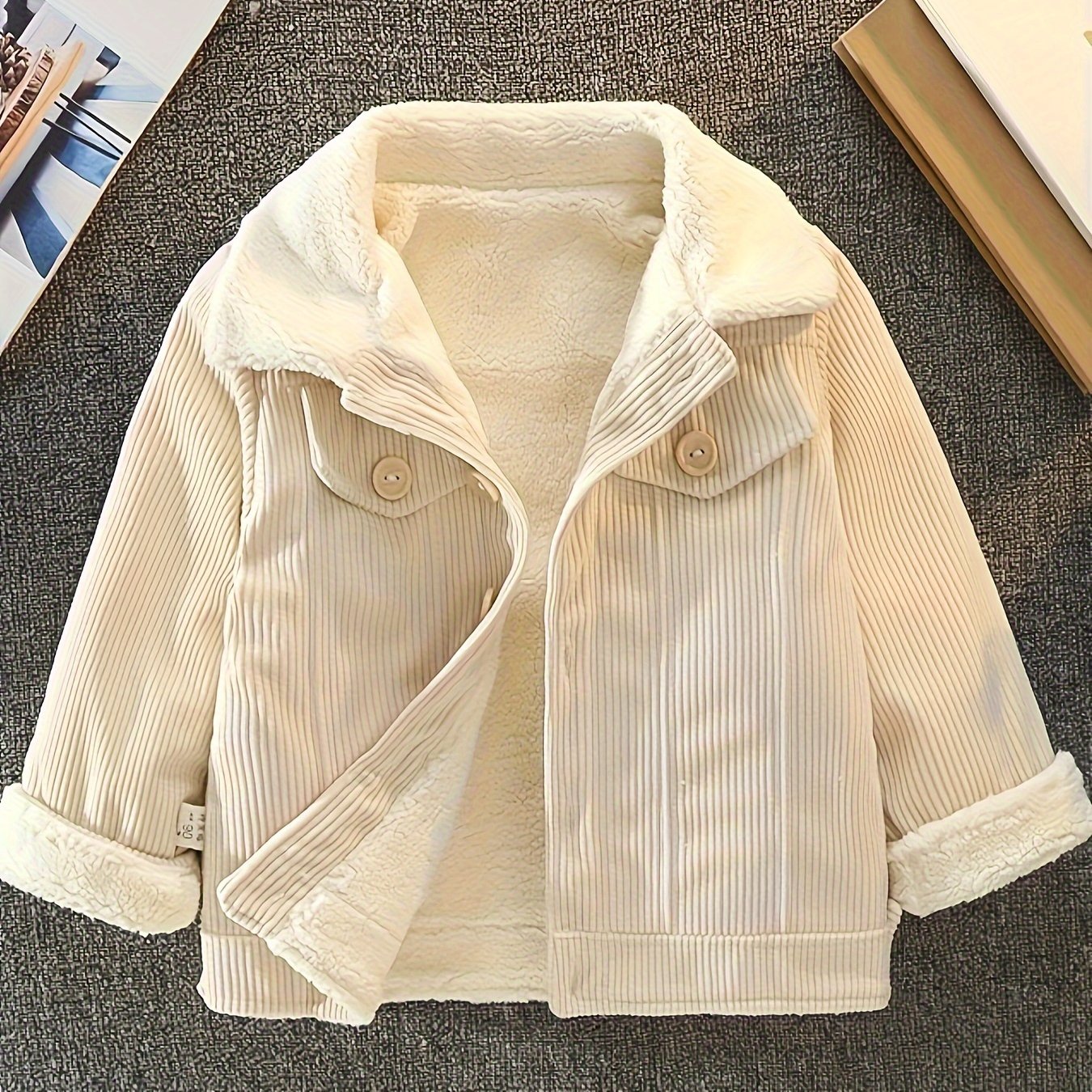 Boys Corduroy Fleece Jacket, Thick Button Front Coat, Boy's Clothes For Spring Fall Outdoor