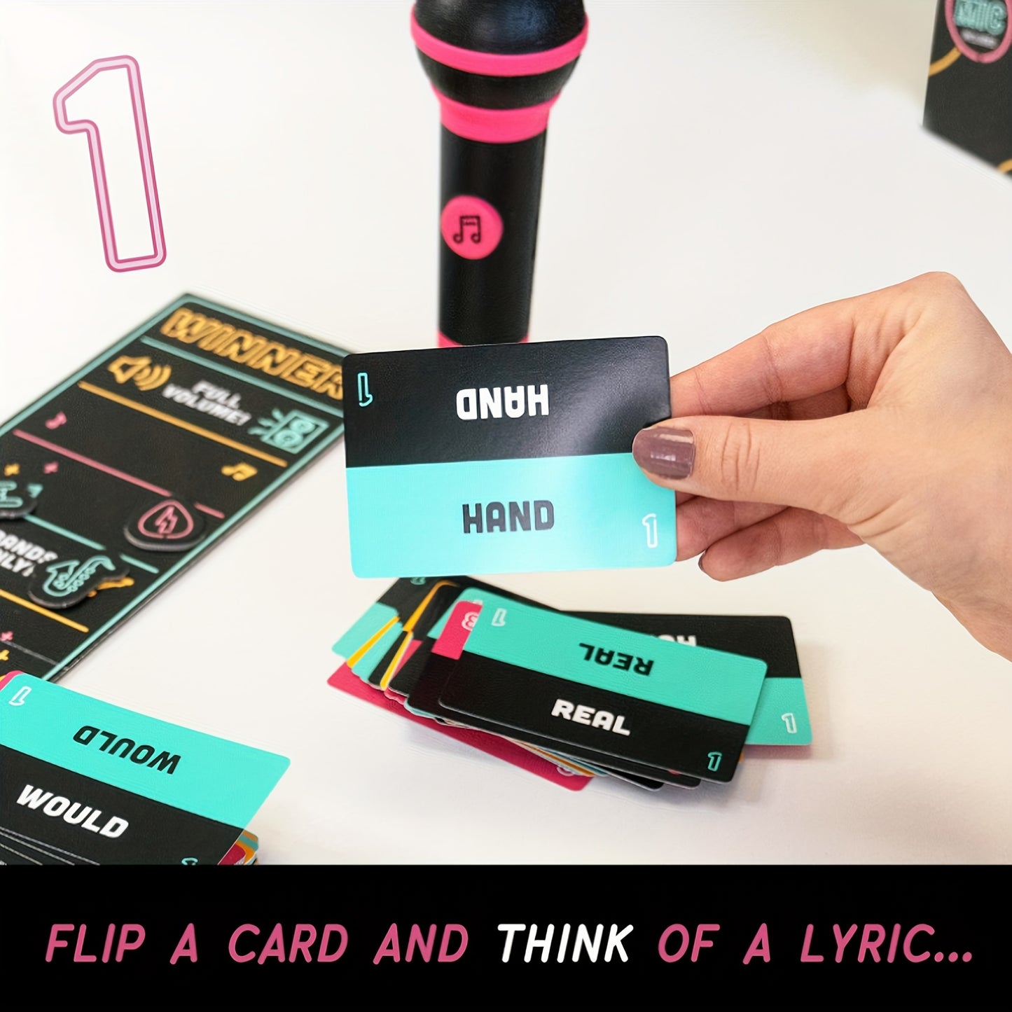 Grab the Mic - The Karaoke Party Game for 2-10 Players, 250 Lyric Cards, Pink & Black Microphone Design, Ideal for Family Game Nights & Birthday Parties, Family Entertainment|Playful Design|Fun Game Night, Karaoke Party Supplies