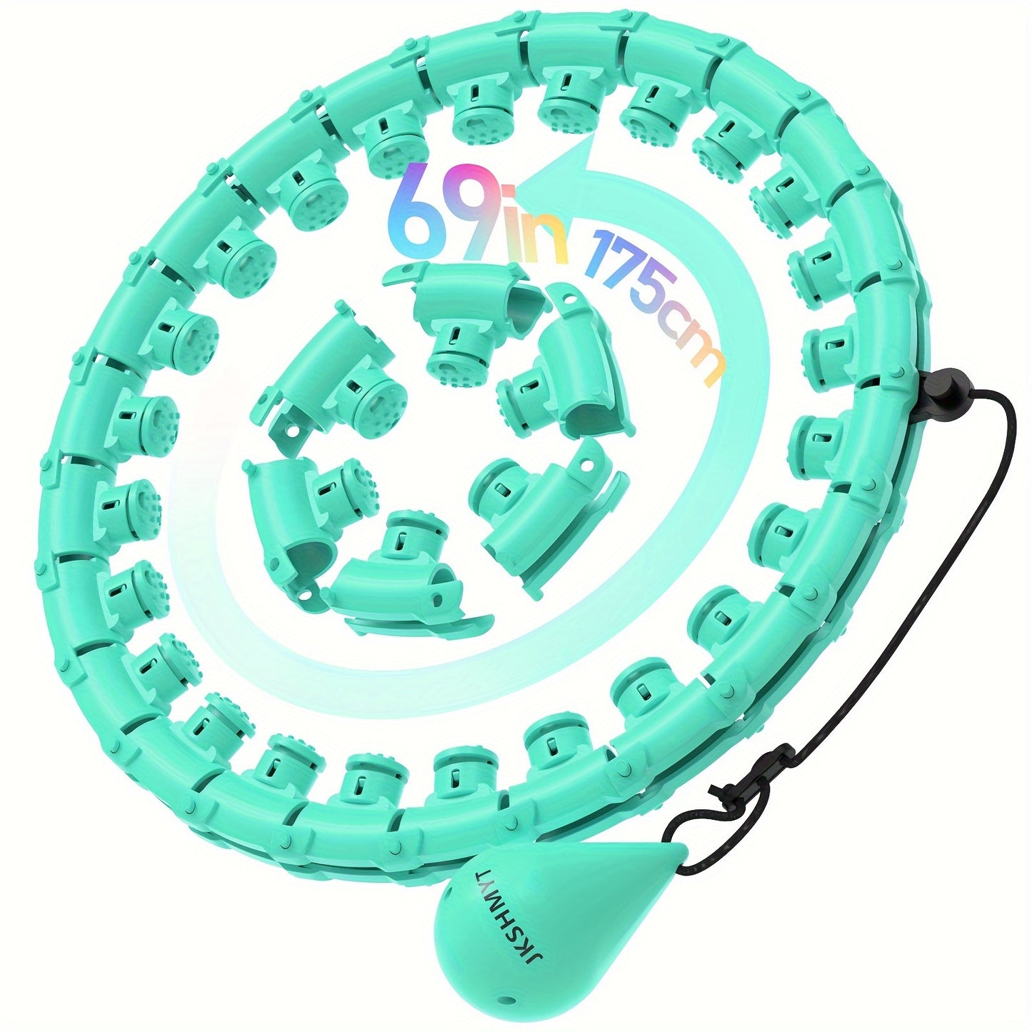 JKSHMYT 1pc Weighted Fitness Exercise Hoop With 11 Massage Points, Adjustable 69in/175cm Plus Size, Detachable 30-Section Exercise Hoop For Women & Beginners, Quiet Material