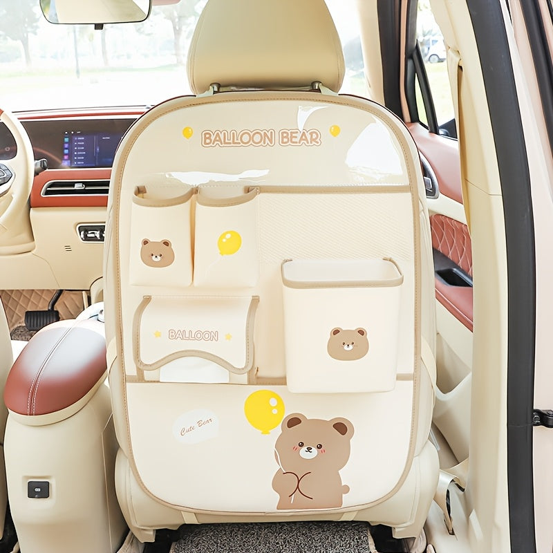 1 Cute Faux Leather Car Seat Backrest Organizer with Touch Screen Controlled Multifunctional Storage Protection Pad, Ideal for Travel And Storage