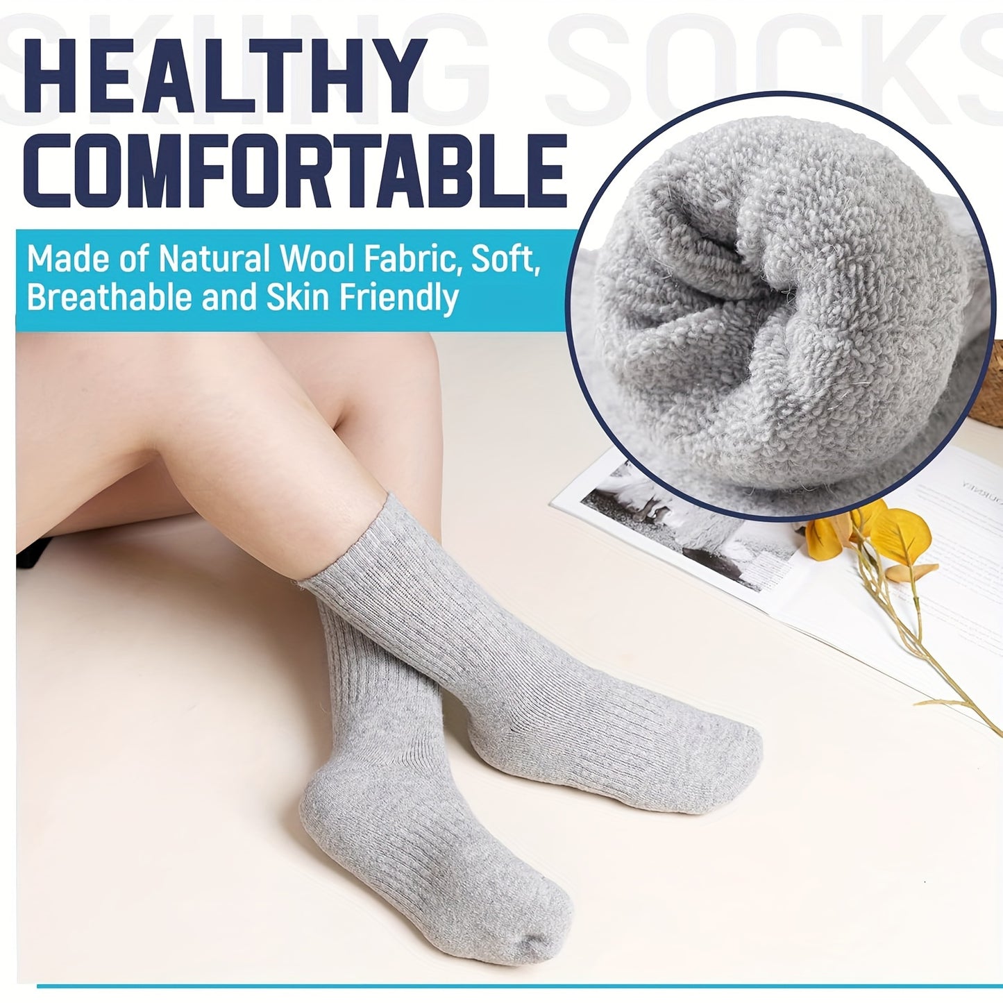 5 Pairs Merino Wool Hiking Socks, Thermal Warm Winter Thick Cushion Moisture Wicking Crew Boot Socks for Women, Perfect for Cold Weather, Winter Warm Essentials