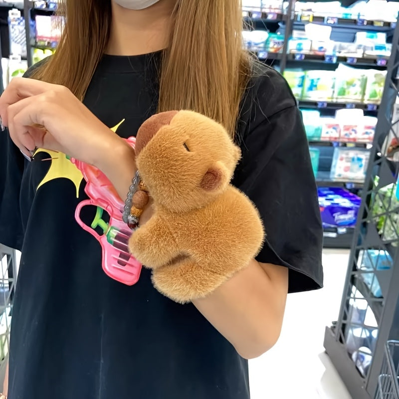 Adorable Capybara Plush Toy Wristband - Soft PP, Deep Brown Guinea Pig Stuffed Animal Keychain, Perfect for Play & Decoration, Decorative Accessory|Cute Wristband|Quality Plush Material, Capybara Stuffed Animal for winter