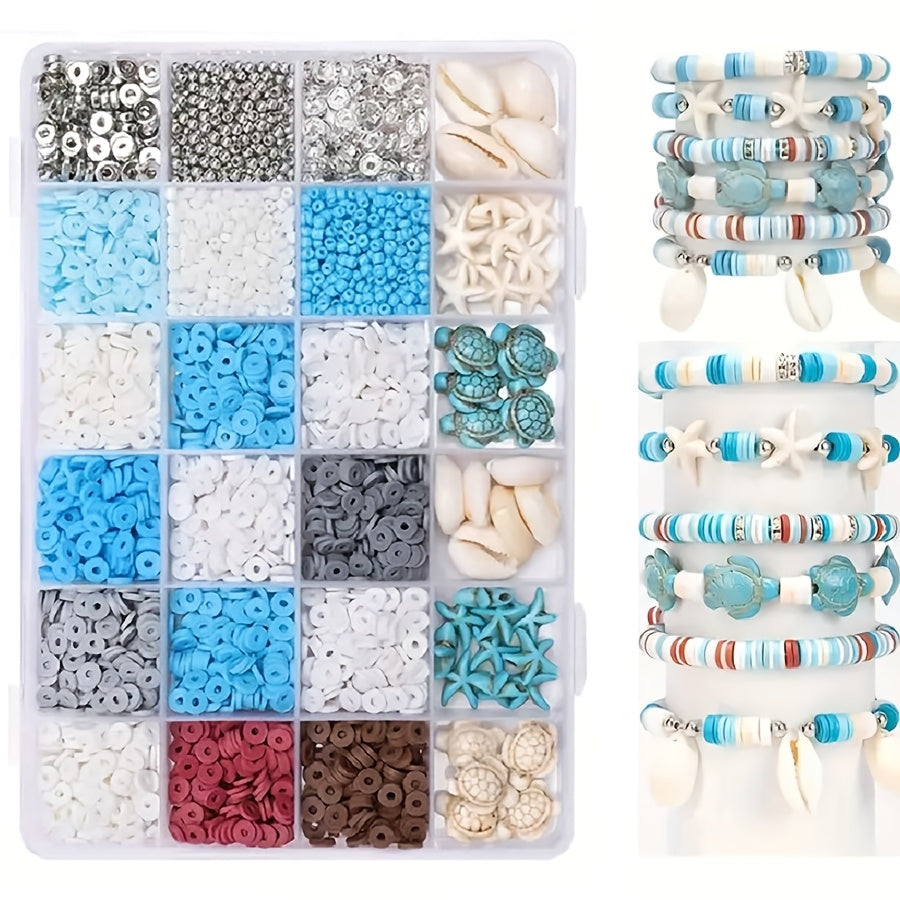 3200pcs Ocean Vacation Jewelry Making Kit with Sea Turtles, Shells, Starfish Charms - Includes Natural Stones & Polymer Clay Beads for DIY Friendship Bracelets, Necklaces - Elegant Beach-Themed Craft Set for Girls & Adults, Craft Kit|Creative Hobbies|Natu
