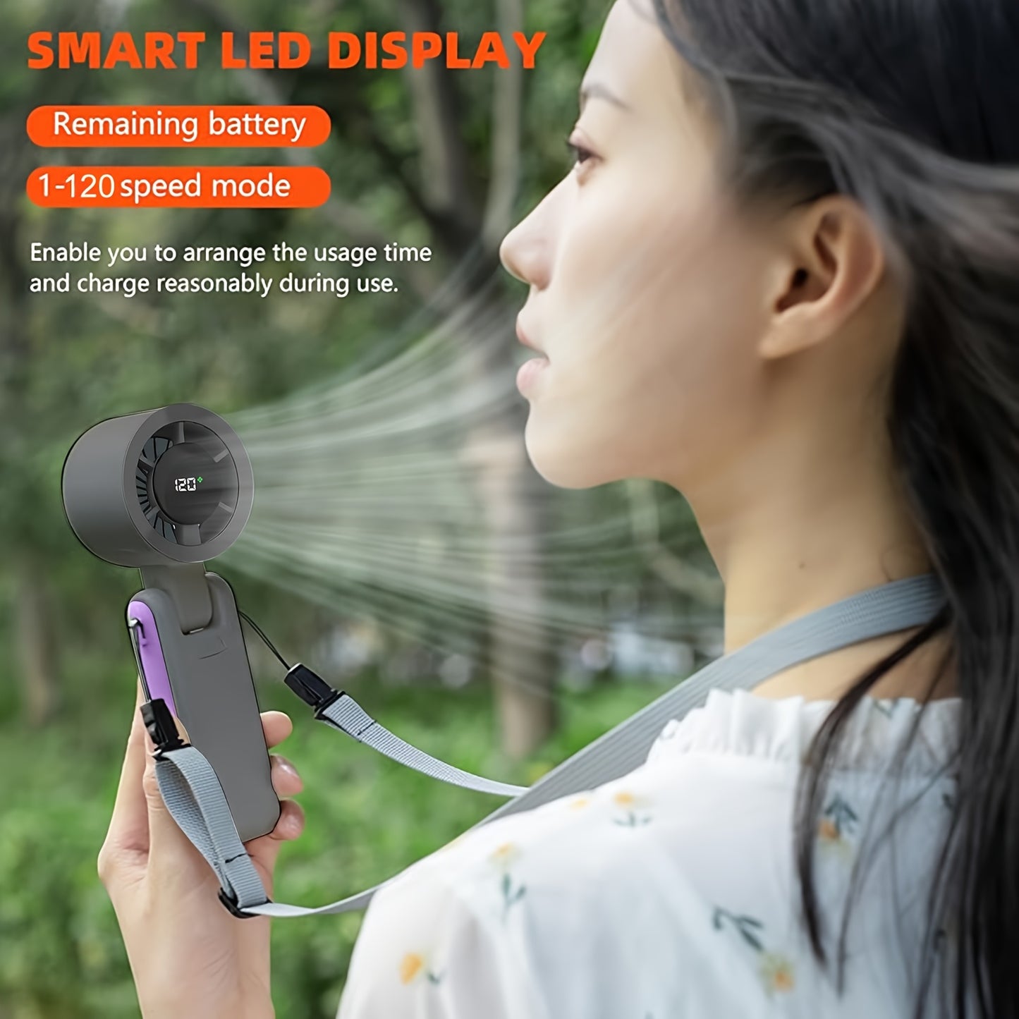 FJB 120W Portable Handheld Turbo Fan with Air Turbine Technology, 3-in-1 USB Rechargeable Lithium Battery, 12-Hour Working Time, Bright LED Display, Durable ABS Material, Ideal for Outdoor Activities, Travel, and Work, Personal Cooling Device | Versatile