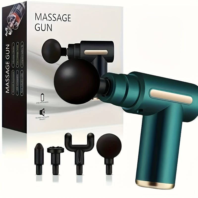 Electric Fascia Massage Gun, Electric Muscle Massager, Equipped with 4 Interchangeable Massage Heads, Portable Handheld Ultra-Quiet Brushless Motor, Suitable for Sports And Fitness.