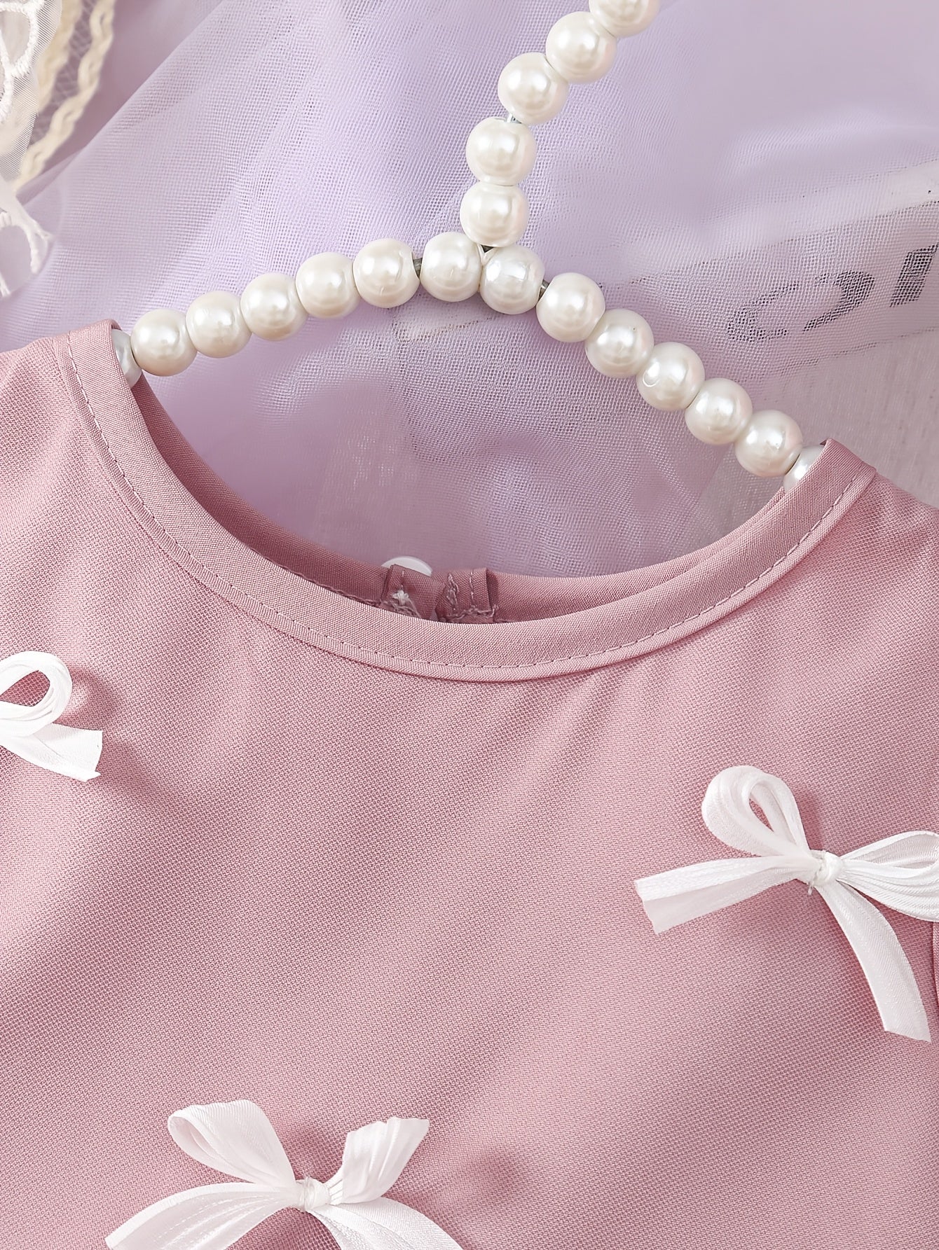 Girls' New Customized Light Pink Sleeveless Round Neck Tulle White Bow Pink Mesh Skirt Lace Casual Outdoor Dress