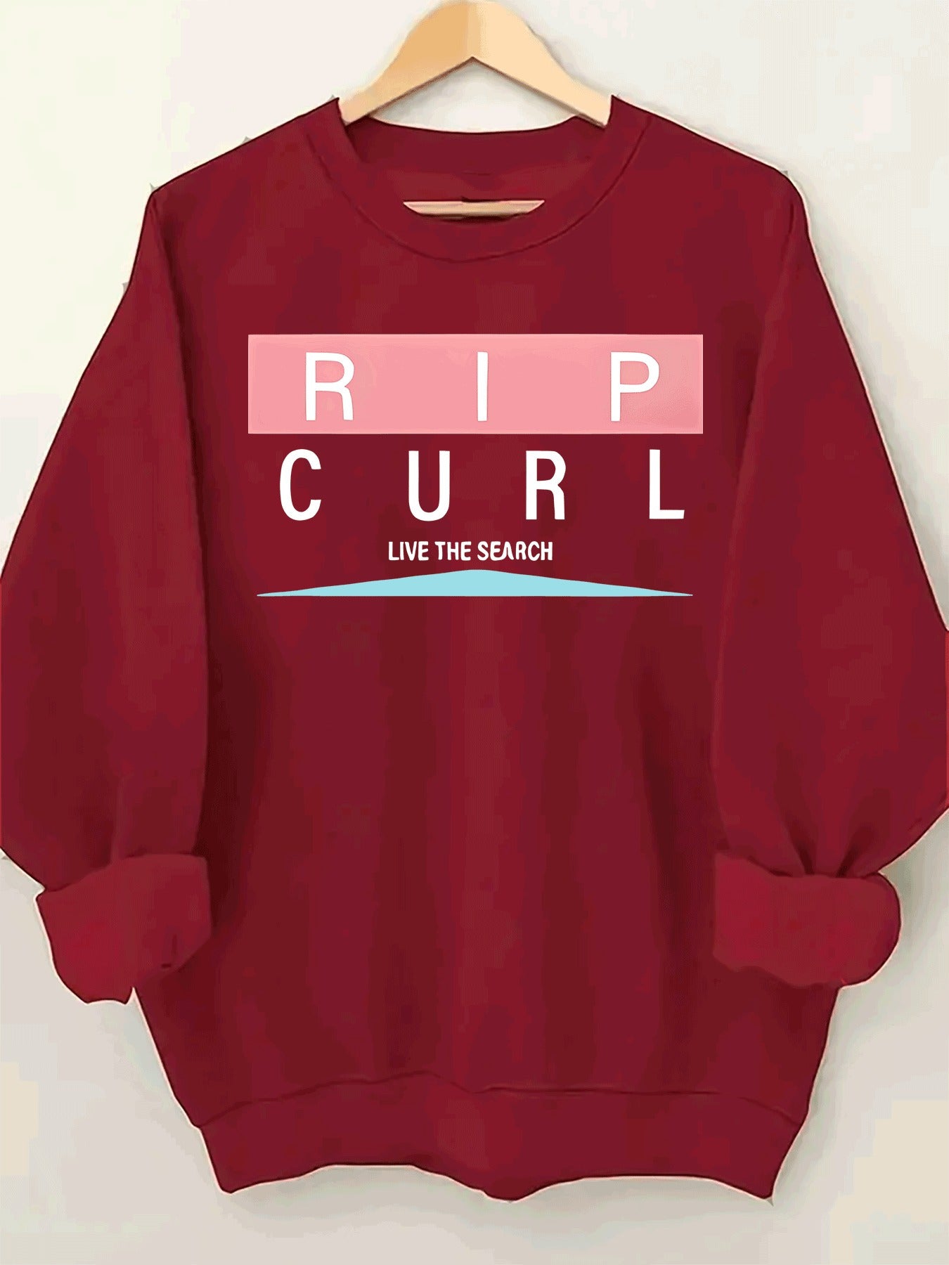 1pc Graphic Print Oversized Sweatshirt - Women'S Casual Long Sleeve Fleece-Lined Crew Neck Pullover, Soft & Cozy, Maroon with Pink & White Design, Perfect for Fall/Winter, Oversized Sweatshirt