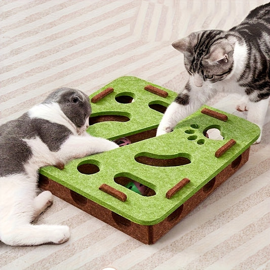 Cat Fun Box - Interactive scratching and digging construction site with paw prints, durable cat puzzle game for indoor cats, intellectual stimulation and physical activity, cat toy with 3 balls (random color), playful design, no batteries required