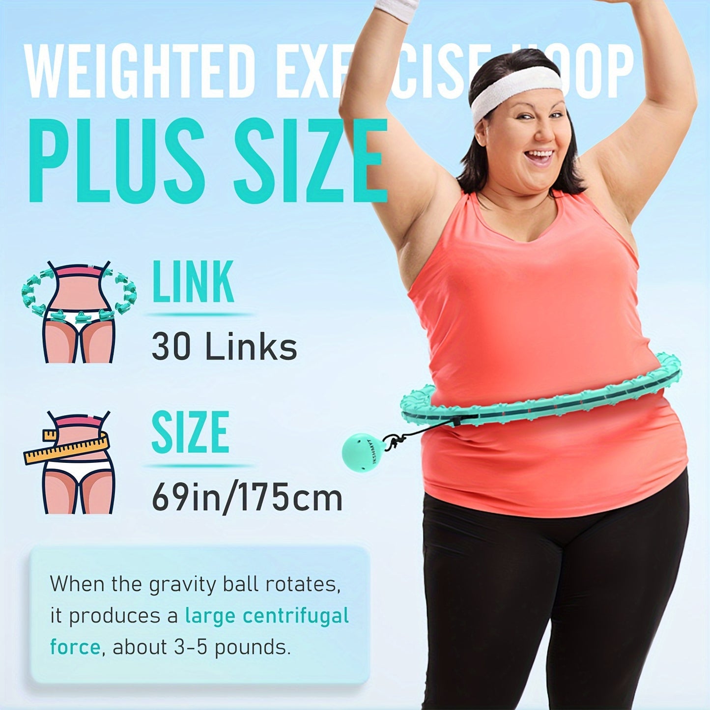 JKSHMYT 1pc Weighted Fitness Exercise Hoop With 11 Massage Points, Adjustable 69in/175cm Plus Size, Detachable 30-Section Exercise Hoop For Women & Beginners, Quiet Material