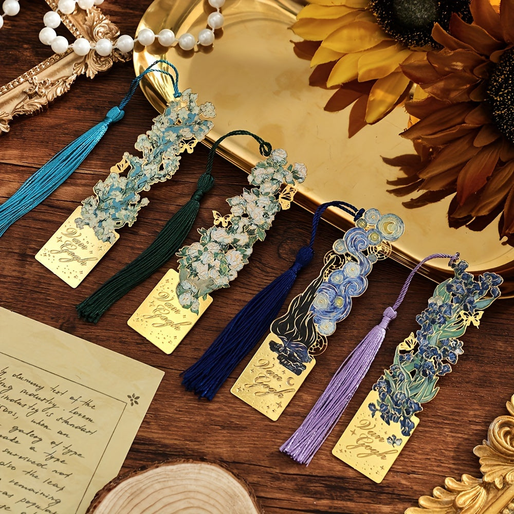 8pcs Metal Vintage Artistic Bookmarks with Long Tassels, Retro Hollow Design for Book Lovers, Students & Office Use
