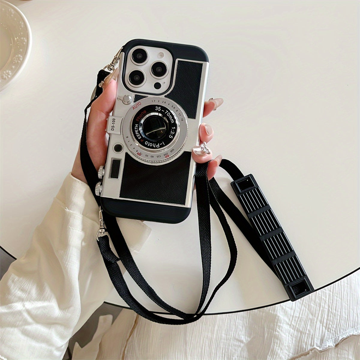 iPhone Crossbody Strap Case - 3D Camera Phone Case for 16 15 Pro 14 Plus 11 13 12 Pro Max - Cute Soft Protective Cover