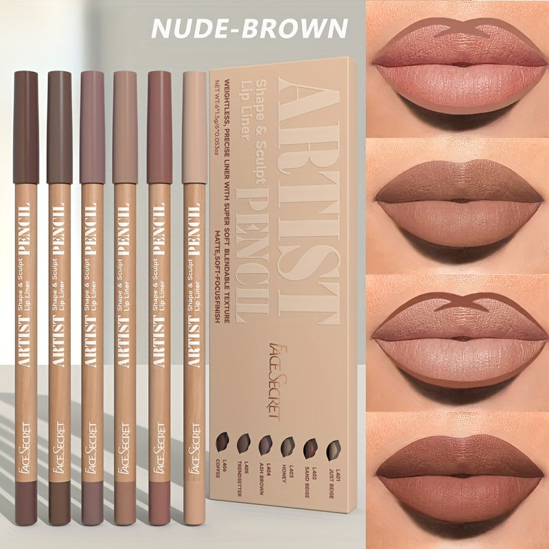 Long-Lasting & Non-Drying 6pcs Velvet Matte Lip Liner Pencils Set - Perfect for Lining & Filling Lips - Versatile Shades for All Skin Types, Includes Berry, Brown, Pink, Purple, Red Tones