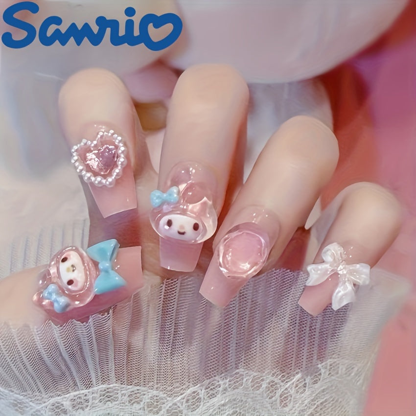 SANRIO 24pcs Press-On Nails Set - Cute My Melody & Friends, Matte Pink Oval Fake Nails with Adorable Animal Designs