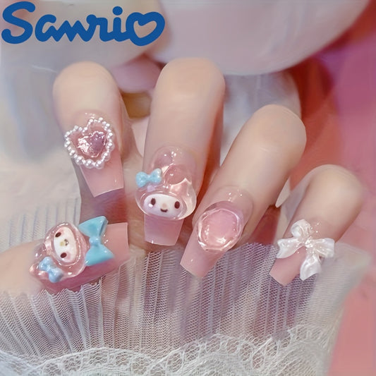 SANRIO 24pcs Press-On Nails Set - Cute My Melody & Friends, Matte Pink Oval Fake Nails with Adorable Animal Designs