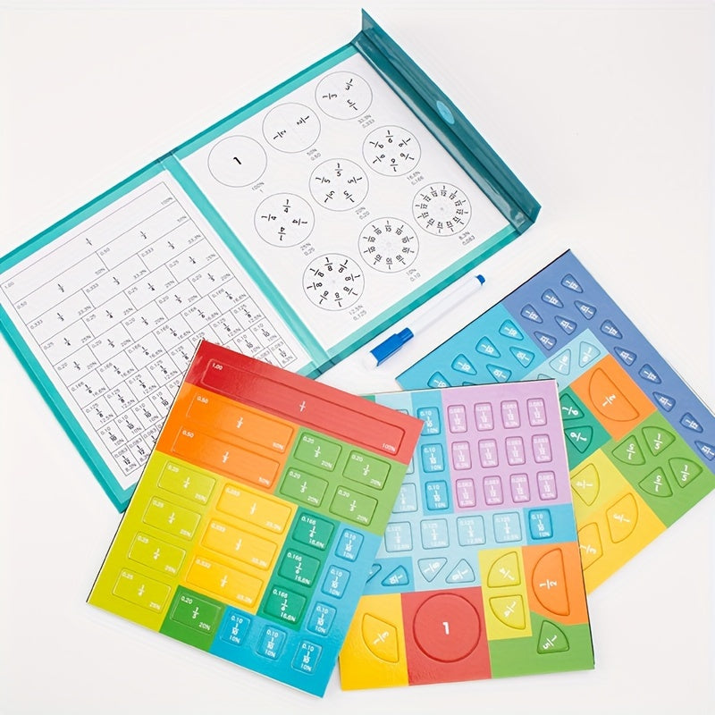Interactive STEM Learning Aid - Magnetic Fraction Tiles Division Board - Educational Math Counting Game for Youngsters