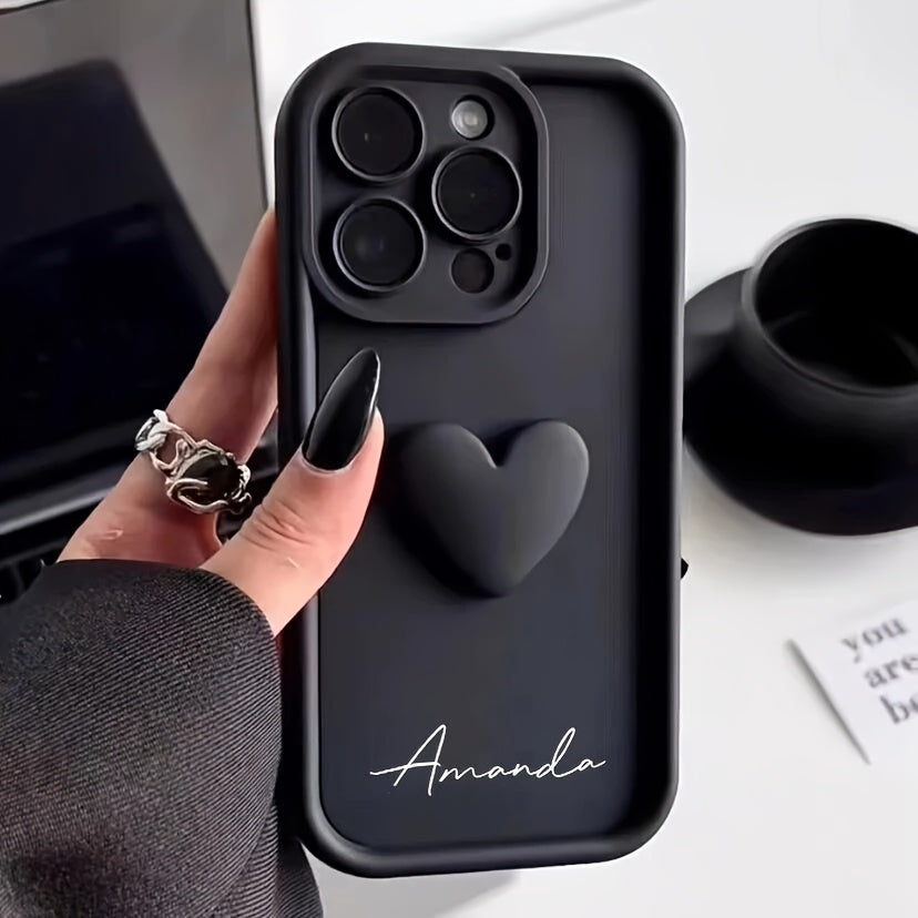 Personalized Customized Name Case for iPhone 16 15 14 13 12 11 Pro Max Luxury Acrylic 3D Love Heart Soft Silicone DIY Shockproof Gift Cover 14 15 16 Plus