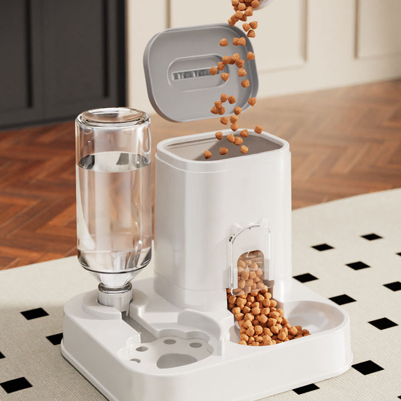 Automatic Cat & Dog Water Dispenser with Integrated Food Basin - 1-10L Capacity, No Batteries Needed, Modern White Design for Easy Cleaning & Hydration - Durable Pet Hydration Solution, Automatic Pet Feeder, Sleek Pet Accessory, Sturdy Construction