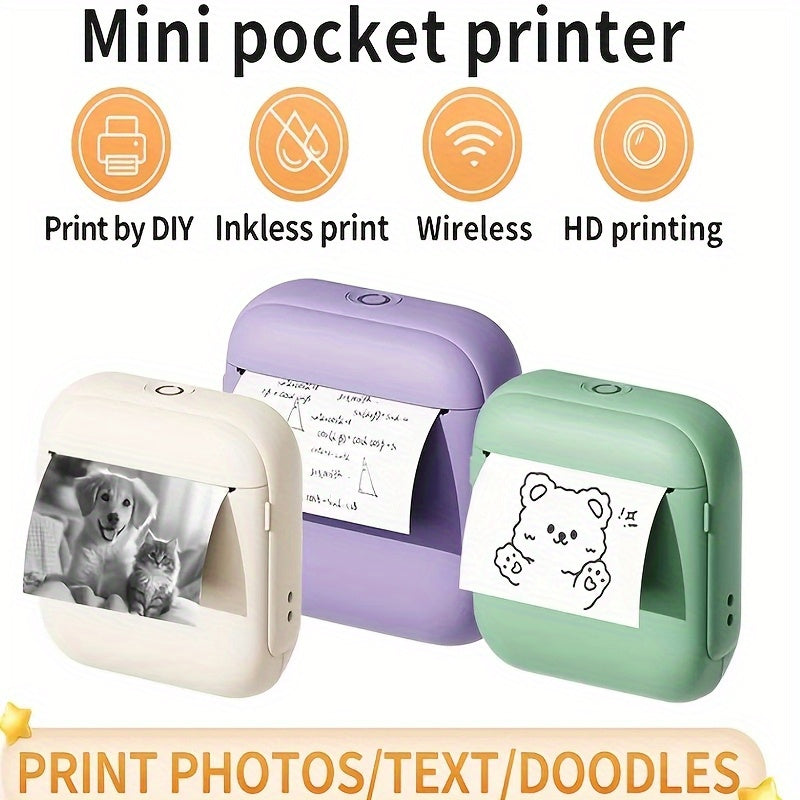 Portable Thermal Printer, Instant Print, Compatible with iOS/Android Devices, Wireless, Lithium Battery, USB Powered, for Photos, Labels, Notes & More