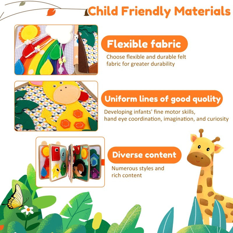 Kids Felt Quiet Books - 3D Sensory Activity Toy with Animal, Nature & Transportation Themes, Interactive Buttons & Zippers, Soft Felt Material for Fine Motor Skills & Cognitive Development, Portable Baby Learning Toy for Toddlers & Infants, Portable Story