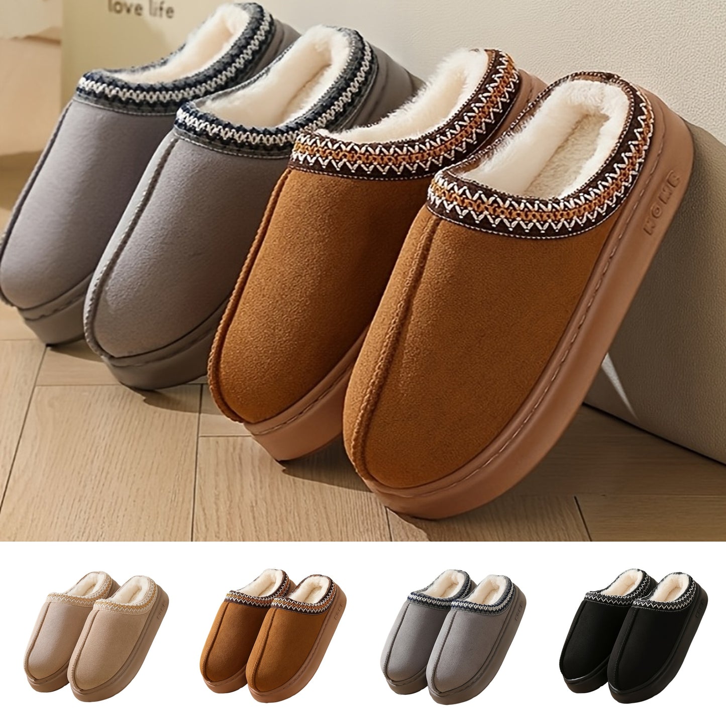 Cozy Plush Slip-On Slippers for Men and Women - Soft, Warm Fabric with Non-Slip TPR Sole, Elegant Style, Perfect for Indoor Use, Formal Shoes