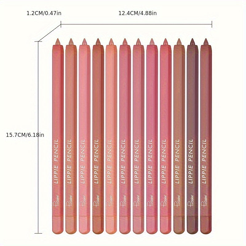 Long-Lasting Waterproof 12 Colors Lip Liner Pen Set - Sweatproof, Easy Coloring Non Fade Color Rendering Lip Gloss Set Beauty Makeup