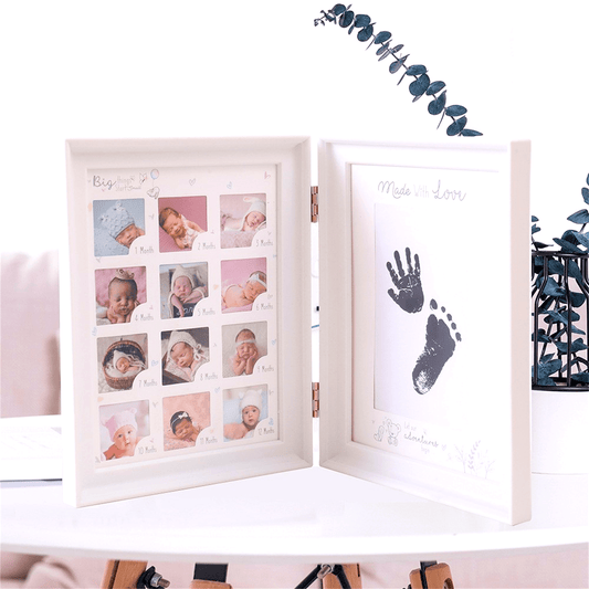 Hand and Footprint Frame - Personalized Polyvinyl Chloride Display with Cute Photos and Inked Footprints, Ideal for Christmas, Halloween, Thanksgiving, and Milestone Celebrations, Memory Book|Charming Frame Design|Polyvinyl Chloride Frame, Room Decor