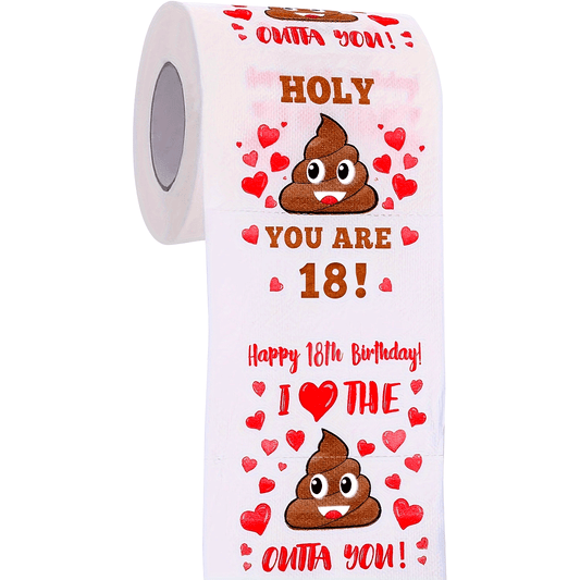Happy Prank Toilet Paper - 18th Birthday Decorations, Party Supplies Favors - Novelty Bday Present For Him, Her, Friends - 18 Year Old Funny Gag Gift For Guys