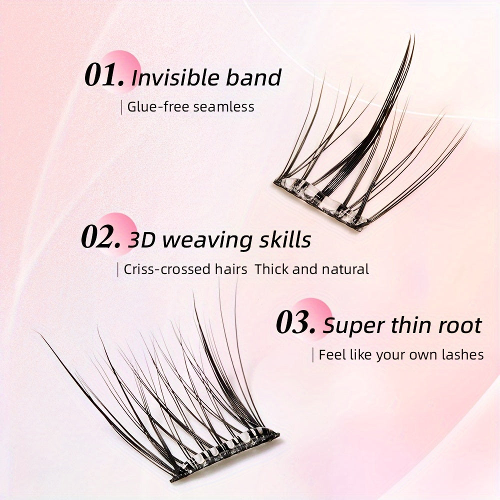 42 Clusters C/J Curl No Glue Needed Eyelash Extensions Handmade Grafting Individual False Eyelash Wispy Lashes Gift for Women & Girl