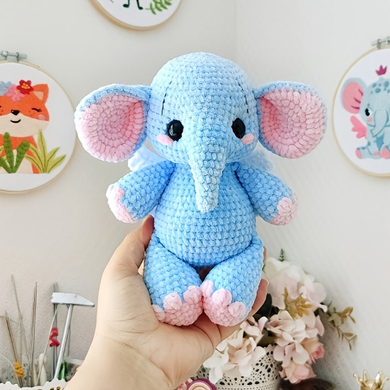 Adorable Blue & Pink Crochet Elephant Kit - DIY Craft for Home Decor, Accessories | Easy-to-Use, Perfect Gift for Birthdays, 1pc