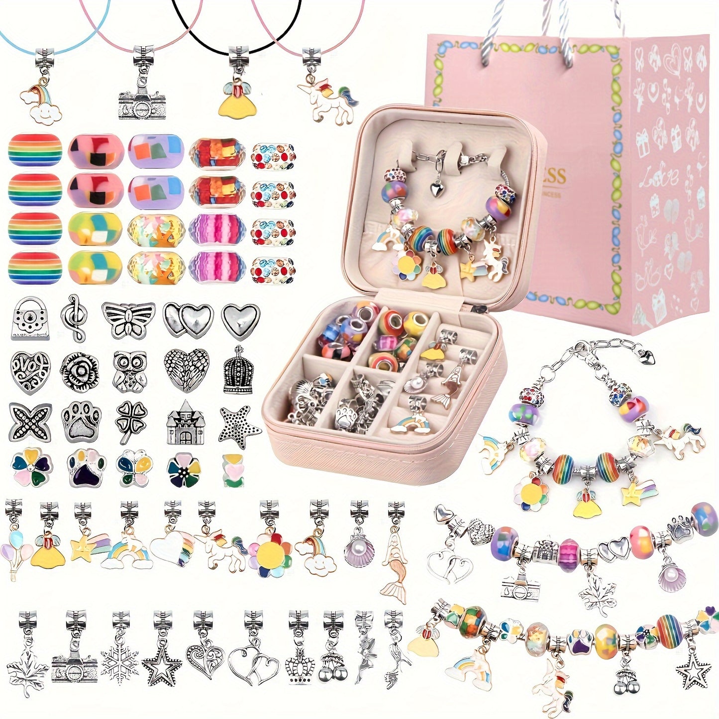 66 Pcs Charm Bracelet Making Kit - Daily Use DIY Beaded Jewelry Making Kit, Mermaid Series Charms Gifts For Daily Use Toys Crafts DIY Bracelet Making Gift Box