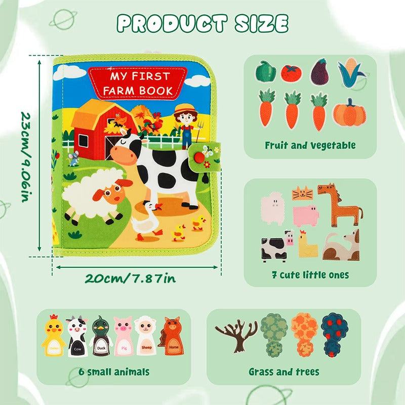 Kids Felt Quiet Books - 3D Sensory Activity Toy with Animal, Nature & Transportation Themes, Interactive Buttons & Zippers, Soft Felt Material for Fine Motor Skills & Cognitive Development, Portable Baby Learning Toy for Toddlers & Infants, Portable Story